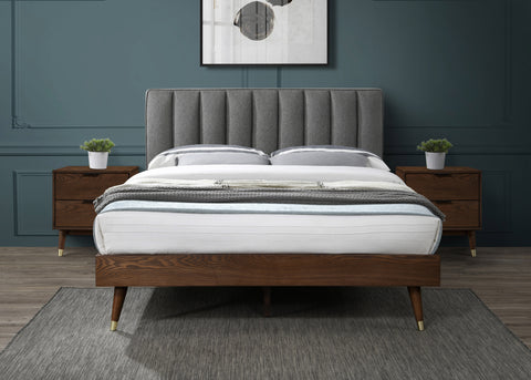 Noelle Grey Linen Textured Fabric Upholstered King Bed, 1 Piece (Style 2) (Style 2)