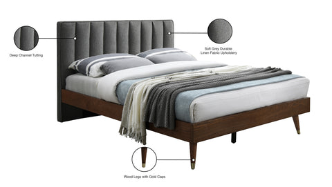 Noelle Grey Linen Textured Fabric Upholstered Queen Bed, 1 Piece (Style 2) (Style 2)