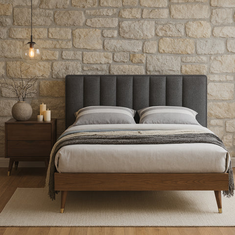 Noelle Grey Linen Textured Fabric Upholstered Queen Bed, 1 Piece (Style 2) (Style 2)