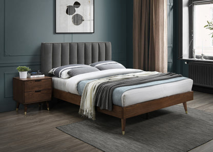 Principessa Grey Linen Textured Fabric Queen Bed (3 Boxes) Q