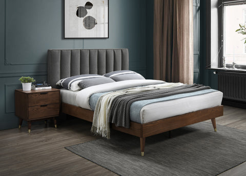 Noelle Grey Linen Textured Fabric Upholstered Queen Bed, 1 Piece (Style 2) (Style 2)