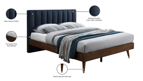 Noelle Navy Linen Textured Fabric Upholstered King Bed, 1 Piece (Style 2)