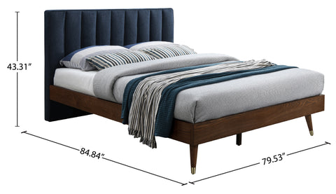 Noelle Navy Linen Textured Fabric Upholstered King Bed, 1 Piece (Style 2)