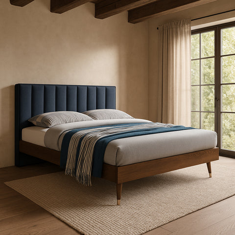 Noelle Navy Linen Textured Fabric Upholstered King Bed, 1 Piece (Style 2)