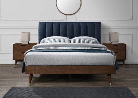 Noelle Navy Linen Textured Fabric Upholstered King Bed, 1 Piece (Style 2)