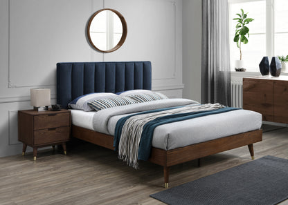 Principessa Navy Linen Textured Fabric King Bed (3 Boxes) K