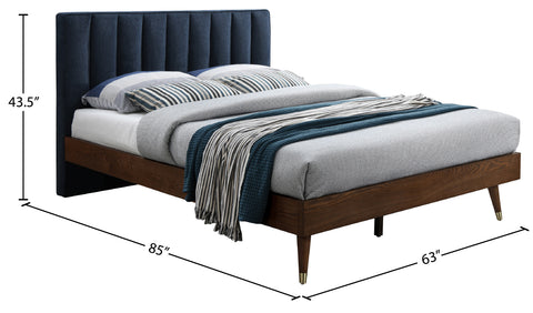 Noelle Navy Linen Textured Fabric Upholstered Queen Bed, 1 Piece (Style 2)