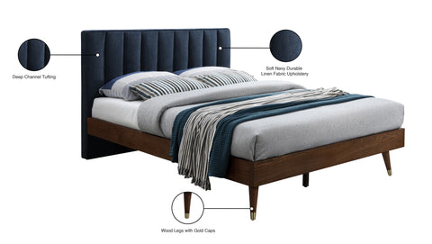 Noelle Navy Linen Textured Fabric Upholstered Queen Bed, 1 Piece (Style 2)
