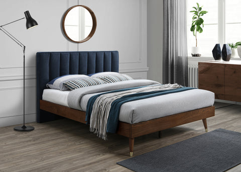 Noelle Navy Linen Textured Fabric Upholstered Queen Bed, 1 Piece (Style 2)