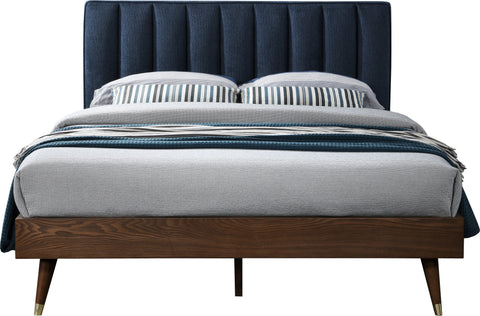 Noelle Navy Linen Textured Fabric Upholstered Queen Bed, 1 Piece (Style 2)
