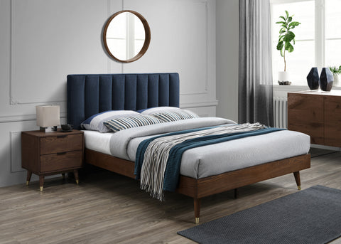 Noelle Navy Linen Textured Fabric Upholstered Queen Bed, 1 Piece (Style 2)