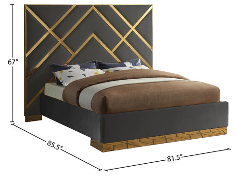 Gia Grey Velvet Queen Bed Q