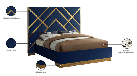 Gia Navy Velvet Queen Bed Q