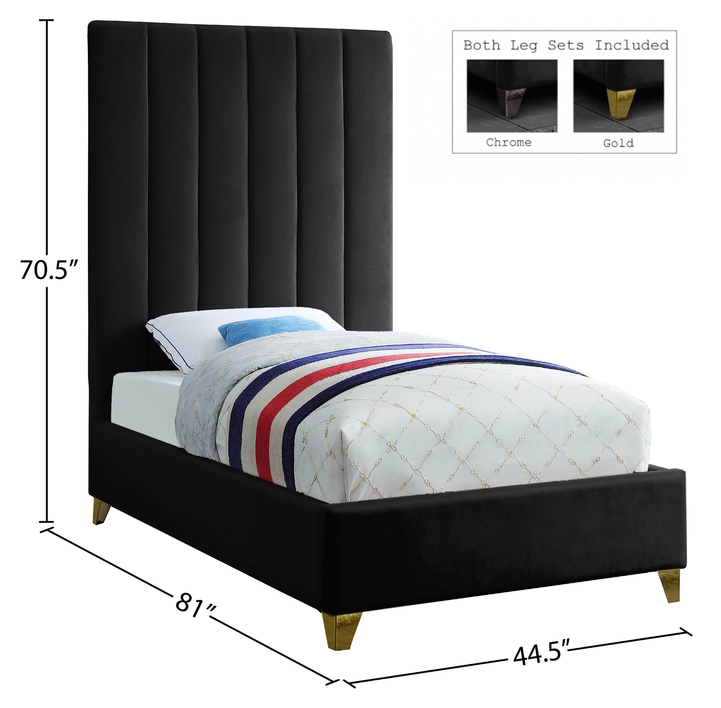 bowen black velvet twin bed t