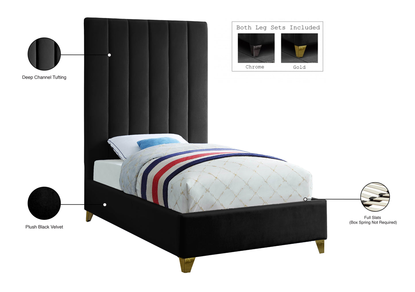 bowen black velvet twin bed t