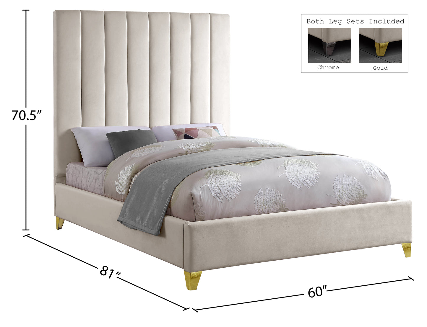 bowen cream velvet full bed f