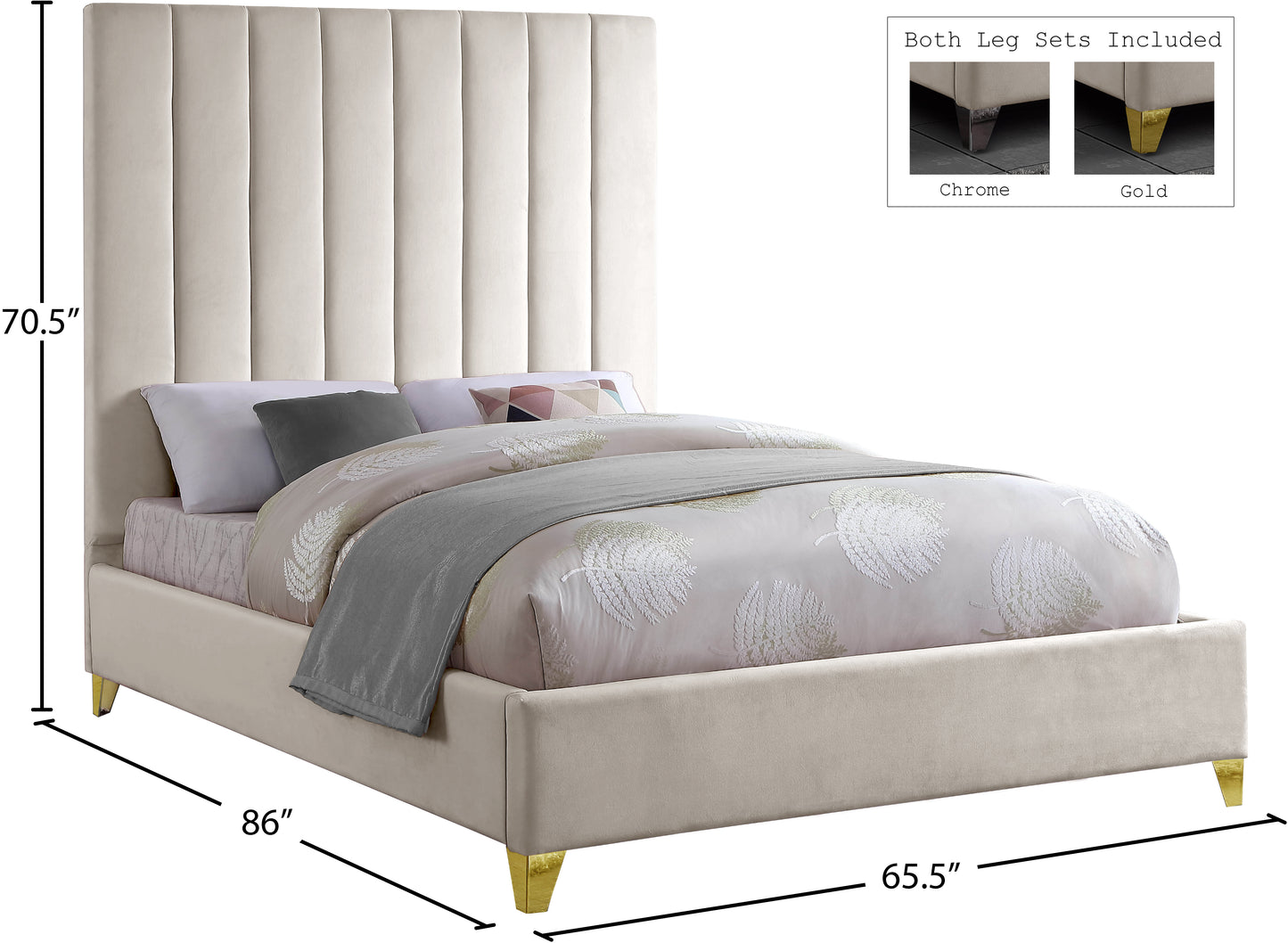 bowen cream velvet queen bed q