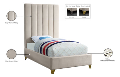 Bowen Cream Velvet Twin Bed T