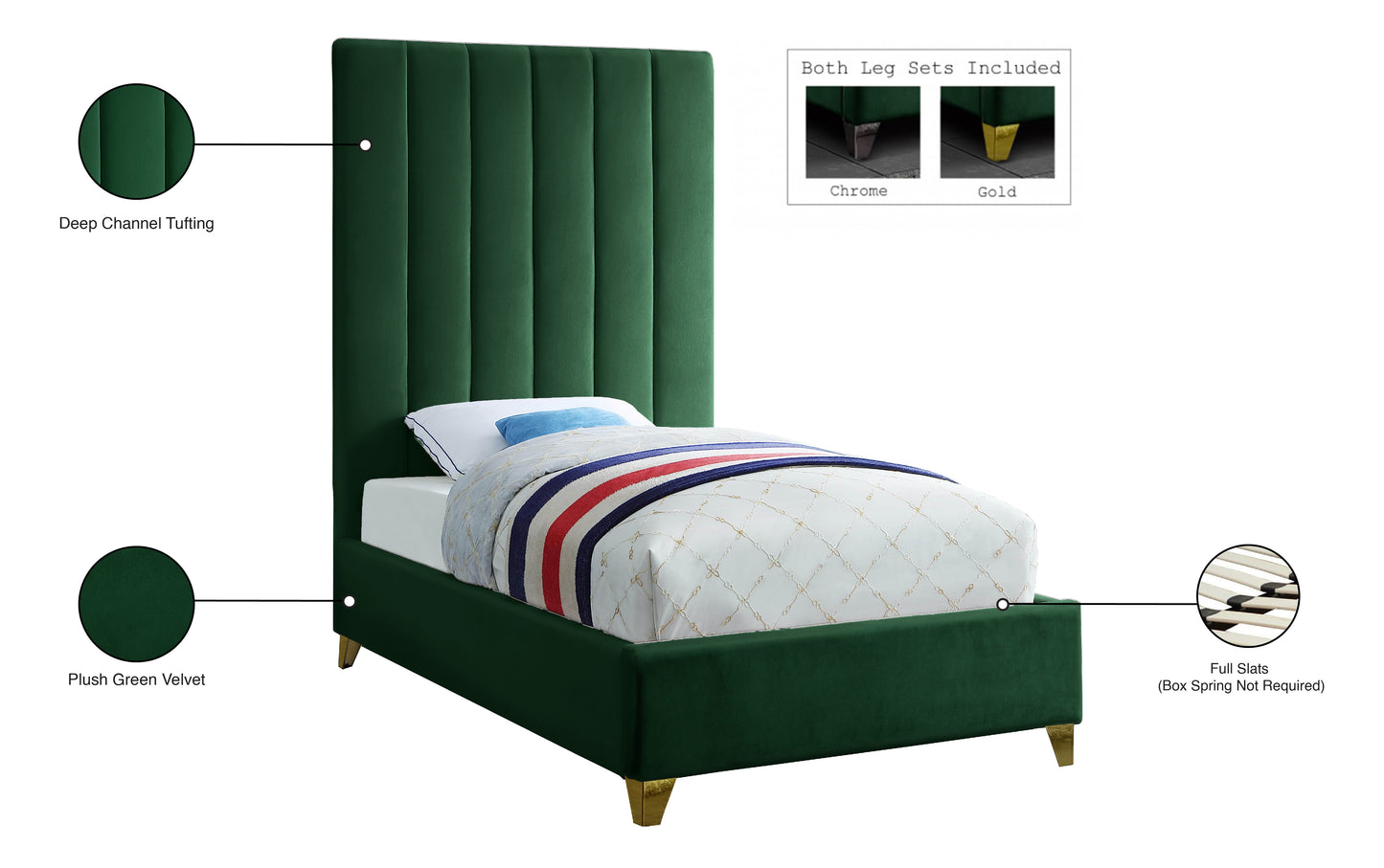 bowen green velvet twin bed t