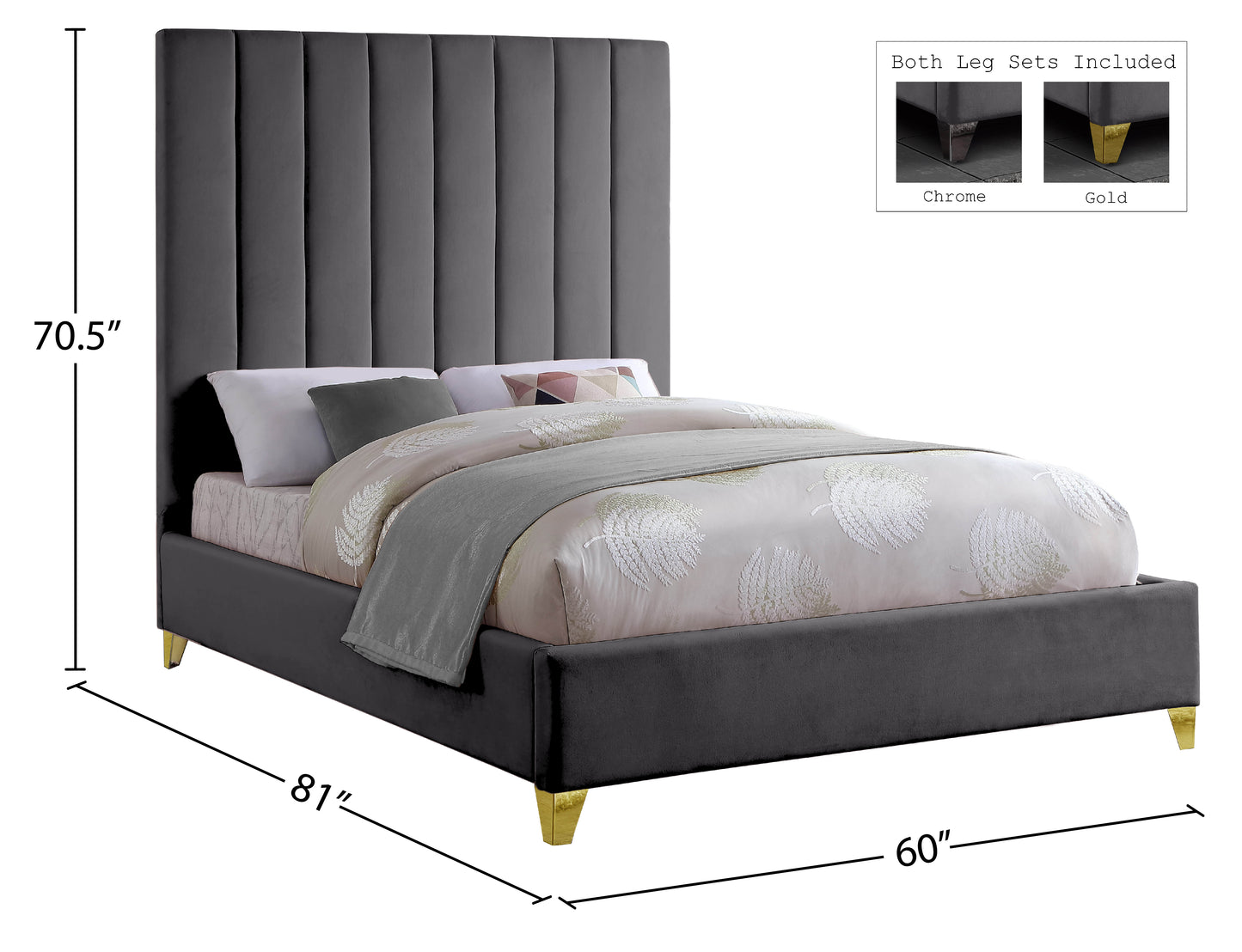 bowen grey velvet full bed f