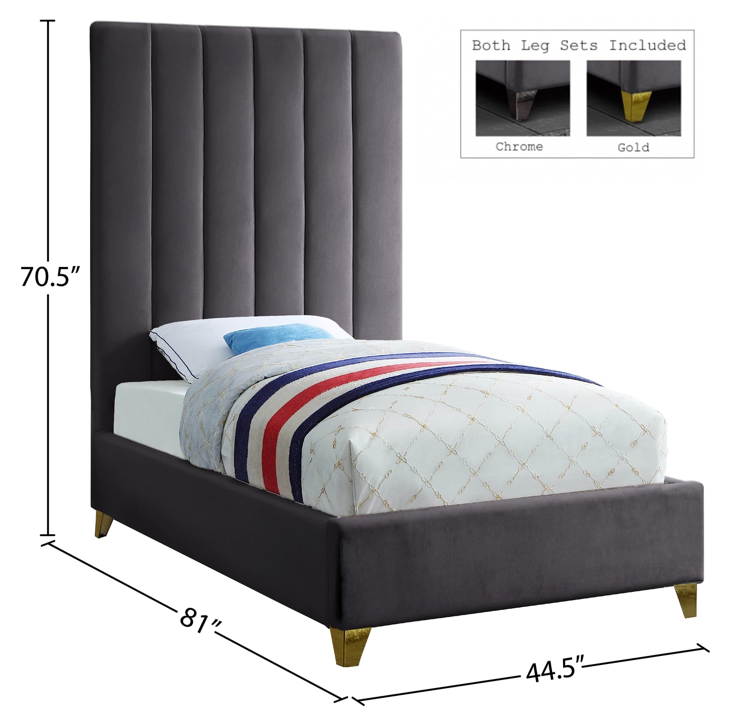 bowen grey velvet twin bed t