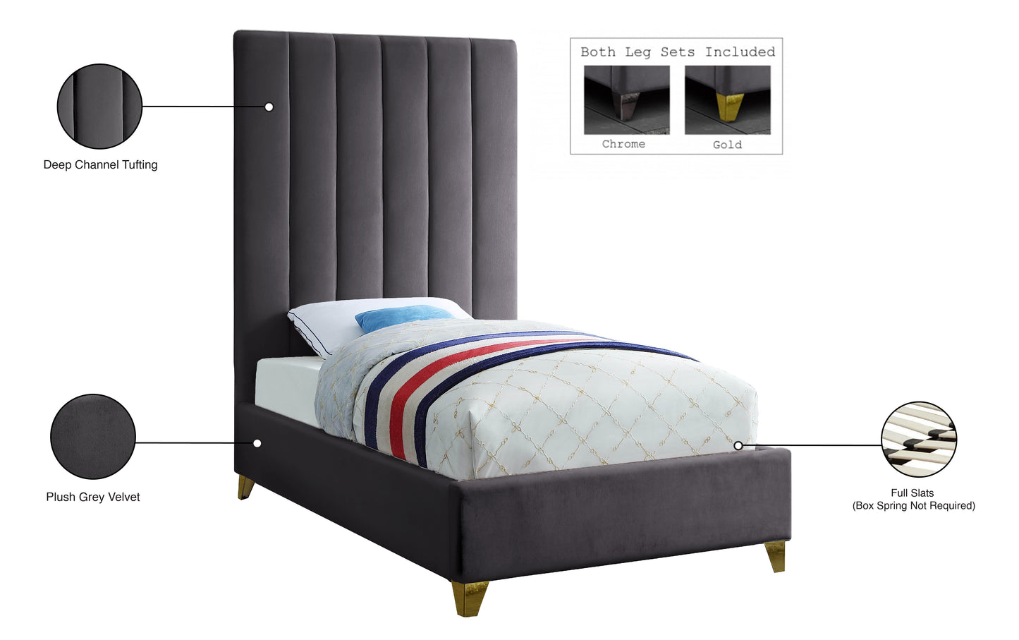 bowen grey velvet twin bed t