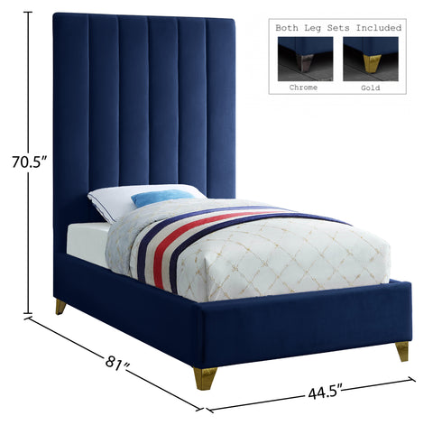 Bowen Navy Velvet Twin Bed T