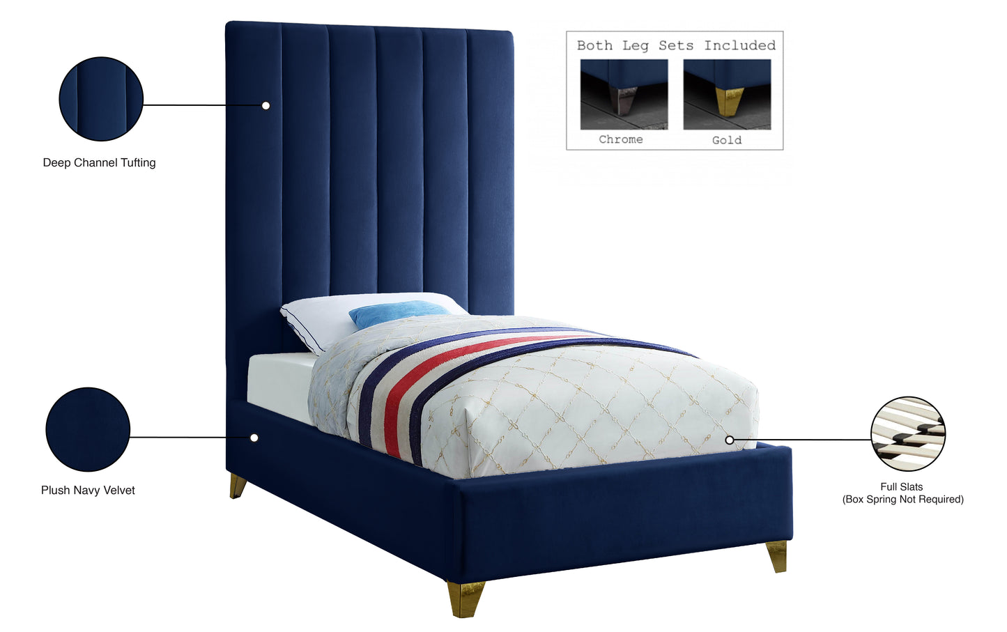 bowen navy velvet twin bed t