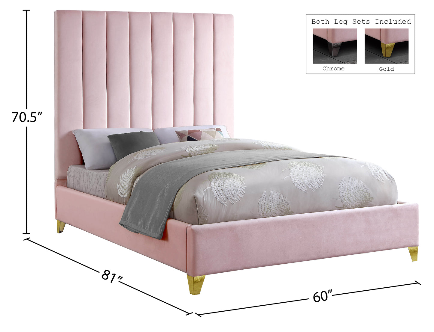 bowen pink velvet full bed f