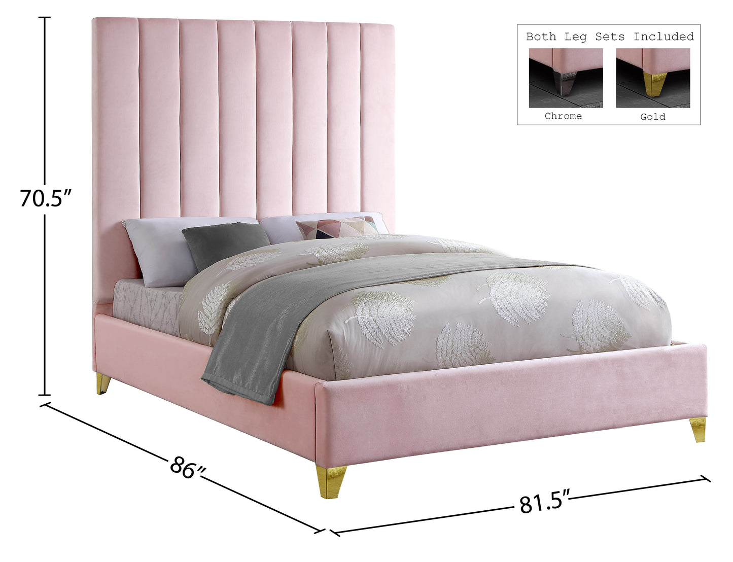 bowen pink velvet king bed k