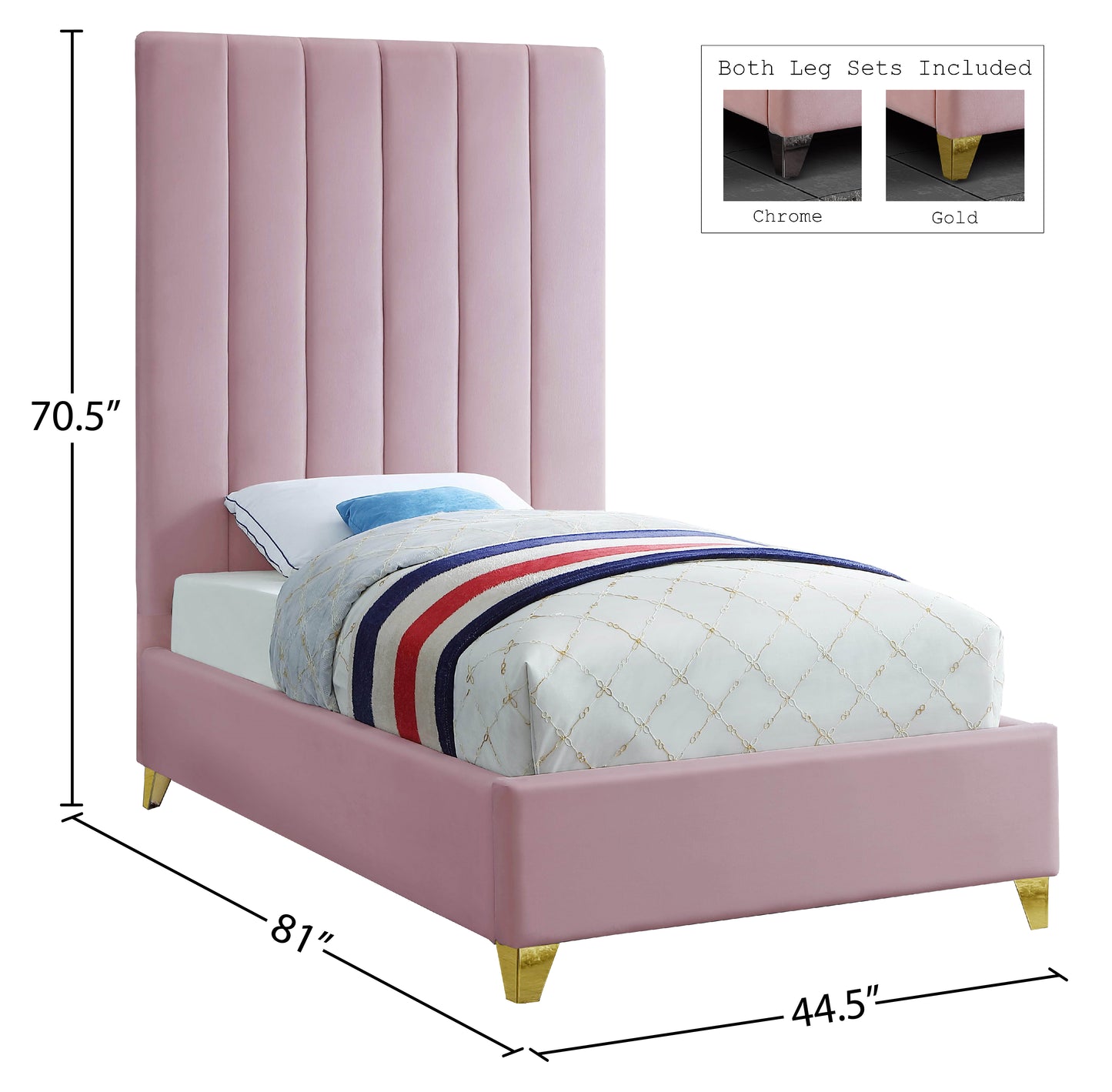 bowen pink velvet twin bed t