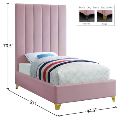 Bowen Pink Velvet Twin Bed T