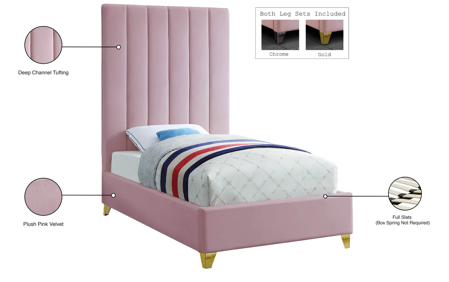 bowen pink velvet twin bed t