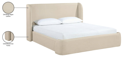 Talia Beige Vegan Leather Upholstered King Bed, 1 Piece