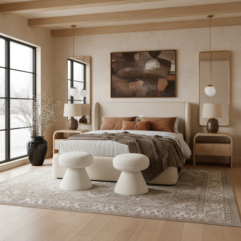 Talia Beige Vegan Leather Upholstered King Bed, 1 Piece