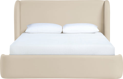 Talia Beige Vegan Leather Upholstered Queen Bed, 1 Piece