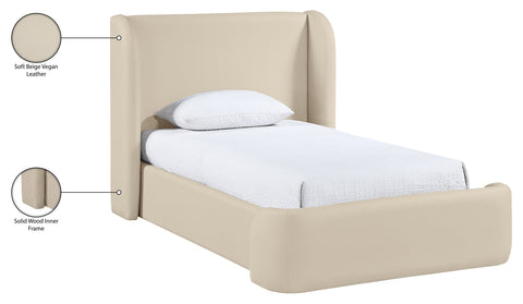 Talia Beige Vegan Leather Upholstered Twin Bed, 1 Piece