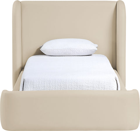 Talia Beige Vegan Leather Upholstered Twin Bed, 1 Piece