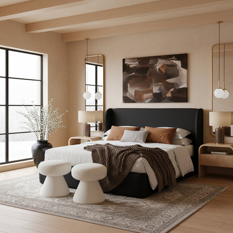 Talia Black Vegan Leather Upholstered Full Bed, 1 Piece