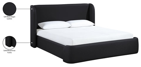 Talia Black Vegan Leather Upholstered Queen Bed, 1 Piece