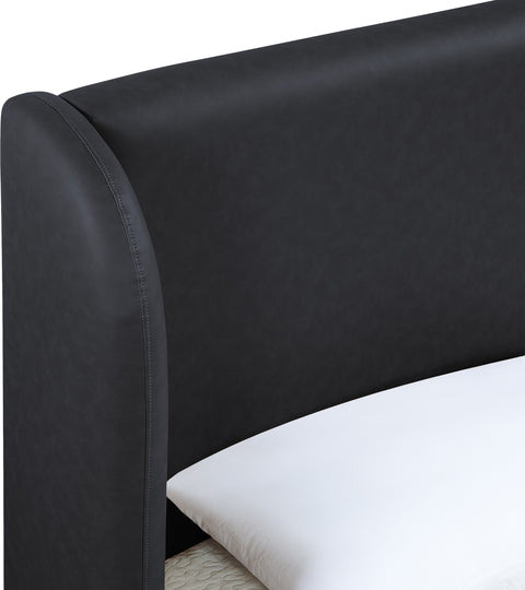 Talia Black Vegan Leather Upholstered Queen Bed, 1 Piece