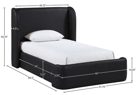 Talia Black Vegan Leather Upholstered Twin Bed, 1 Piece