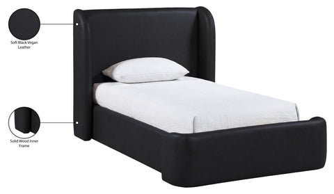 Talia Black Vegan Leather Upholstered Twin Bed, 1 Piece