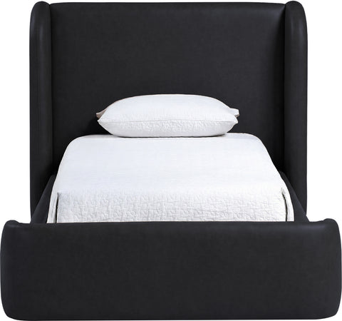 Talia Black Vegan Leather Upholstered Twin Bed, 1 Piece