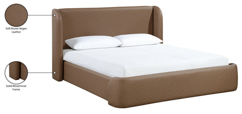 Talia Brown Vegan Leather Upholstered King Bed, 1 Piece
