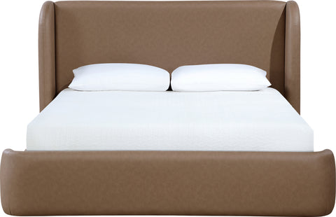 Talia Brown Vegan Leather Upholstered Queen Bed, 1 Piece