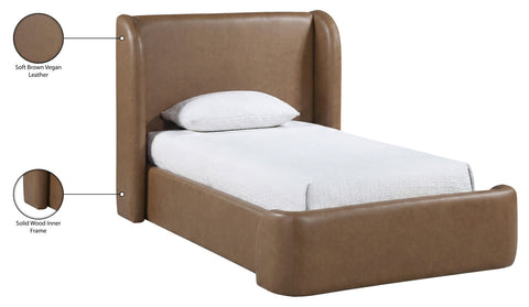 Talia Brown Vegan Leather Upholstered Twin Bed, 1 Piece