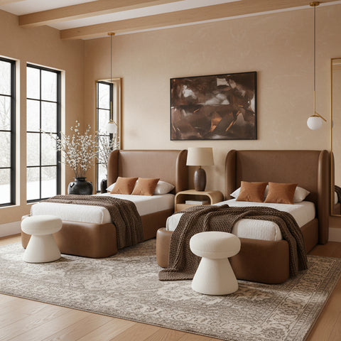 Talia Brown Vegan Leather Upholstered Twin Bed, 1 Piece