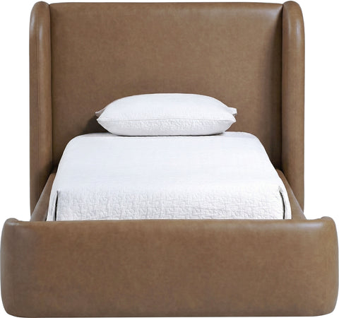 Talia Brown Vegan Leather Upholstered Twin Bed, 1 Piece