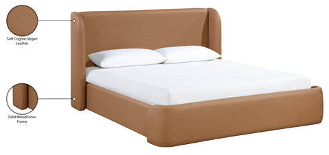 Talia Cognac Vegan Leather Upholstered King Bed, 1 Piece